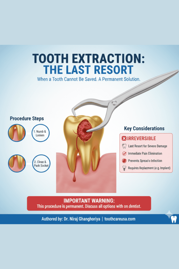 Kill Tooth Pain Nerve in 3 Seconds Permanently: Myth vs. Reality 15 Dr. Niraj Ghanghoriya explains tooth extraction as a last resort for killing tooth pain nerve permanently when the tooth cannot be saved.
