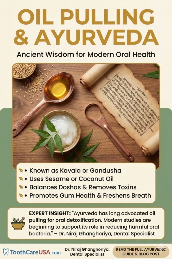 Traditional Ayurvedic setting with sesame oil and herbs explaining Kavala Graha.