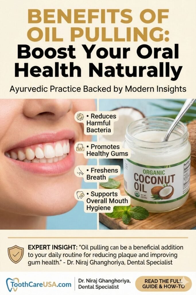 Close up of healthy gums and coconut oil, highlighting benefits for gingivitis reduction.