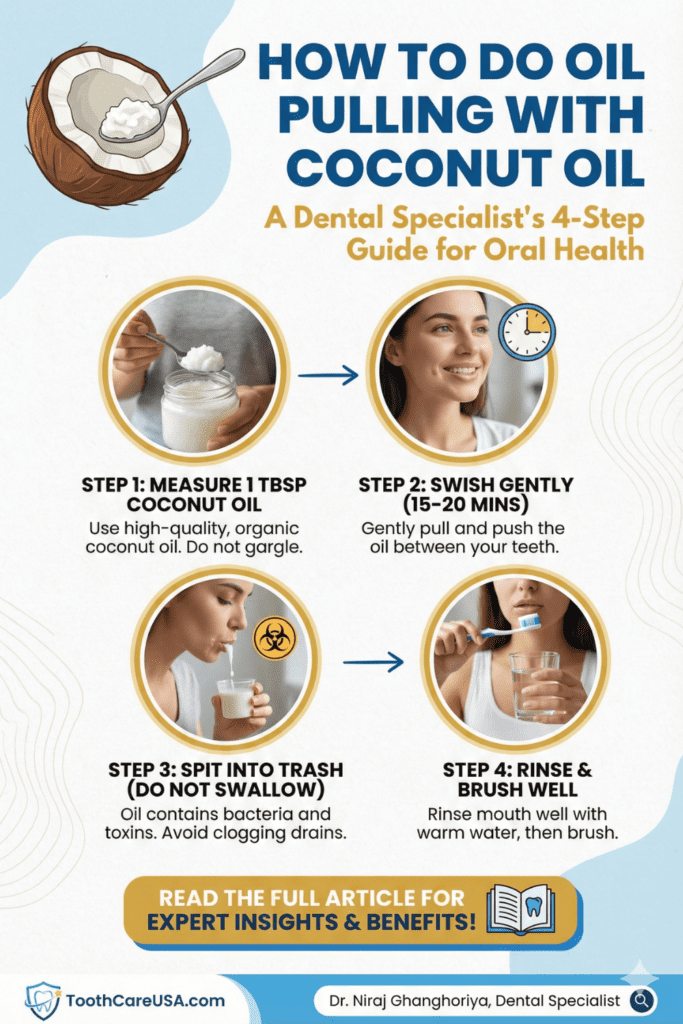 Close up of a spoon with organic coconut oil and a coconut illustration.