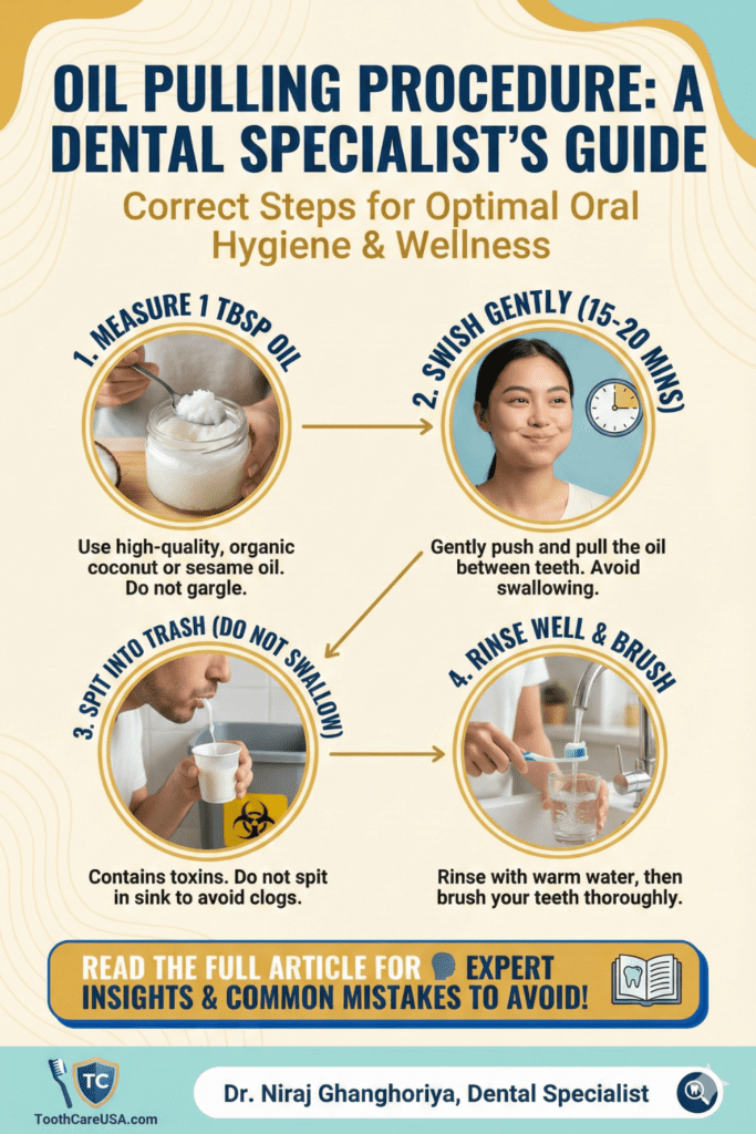 Diagram showing oil penetrating gum pockets to remove debris.