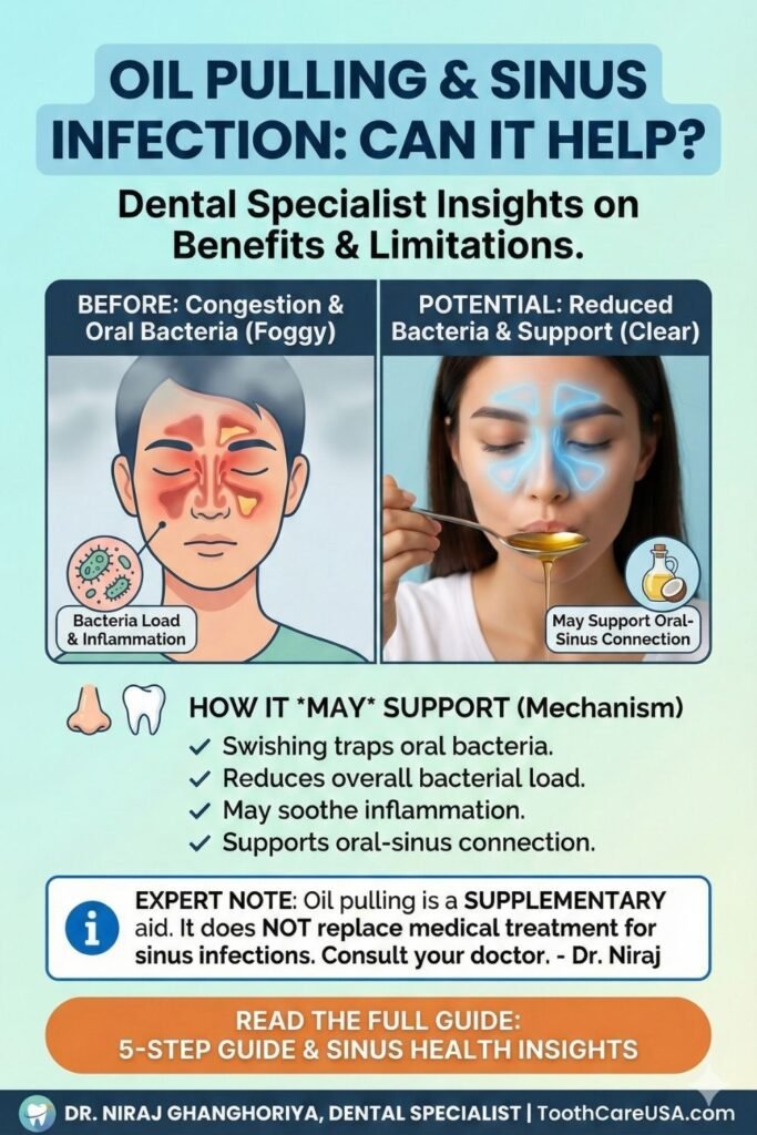 Illustration showing the connection between the oral cavity and maxillary sinuses, highlighting how reduced oral bacteria supports sinus health.