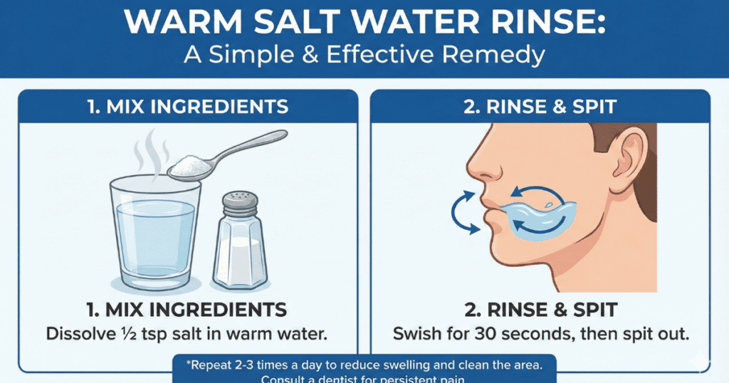 15 Proven Home Remedies for Tooth Pain That Actually Work (Dentist Approved) 4 Glass of warm water with salt spoon for saltwater mouth rinse to reduce gum swelling
