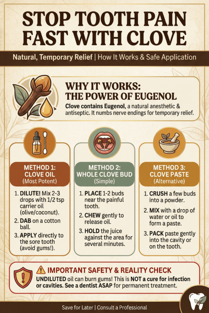 15 Proven Home Remedies for Tooth Pain That Actually Work (Dentist Approved) 3 Step-by-step guide on applying clove oil to a cotton ball for tooth nerve pain relief.