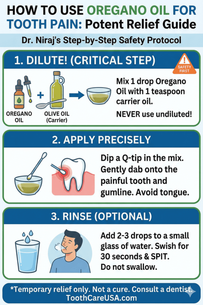 15 Proven Home Remedies for Tooth Pain That Actually Work (Dentist Approved) 9 Oregano essential oil bottle with olive oil carrier for tooth abscess relief.